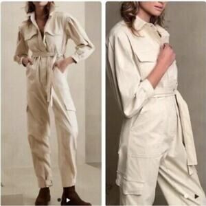 Banana Republic NWT Andi Moleskin Cream White Flightsuit Belted Jumpsuit Small